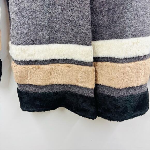 Helene London Colorblock Coat Jacket Hidden Buttons Gray Wool Blend Pockets Sz S - Picture 4 of 10